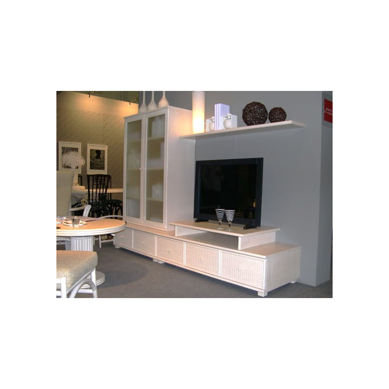 composition en rotin - living - tv - hifi - Rotin Création