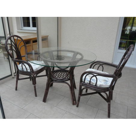 Table à manger en rotin dessus verre