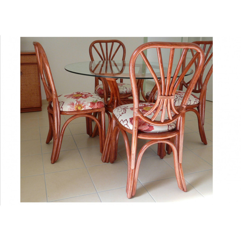 Table Daisy en rotin dessus verre