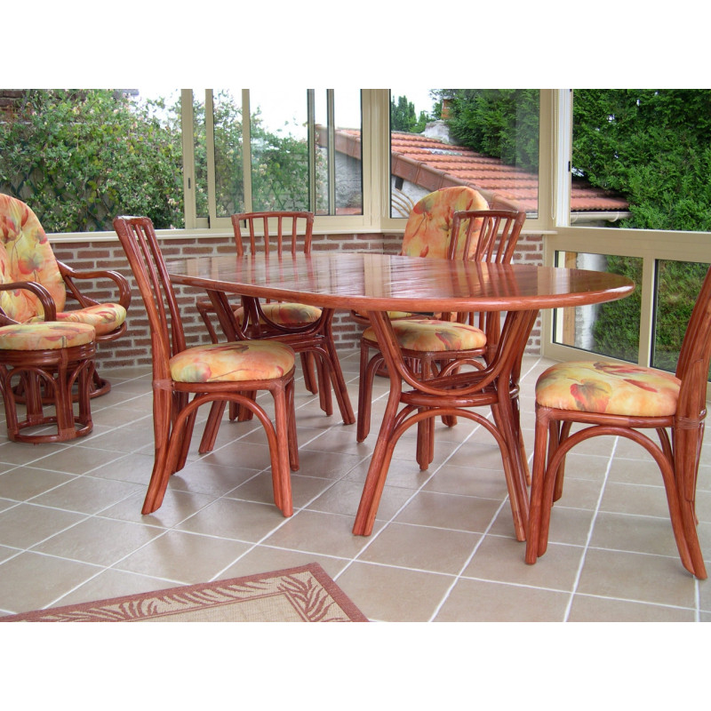 Table Daisy en rotin dessus bois avec ou sans allonges