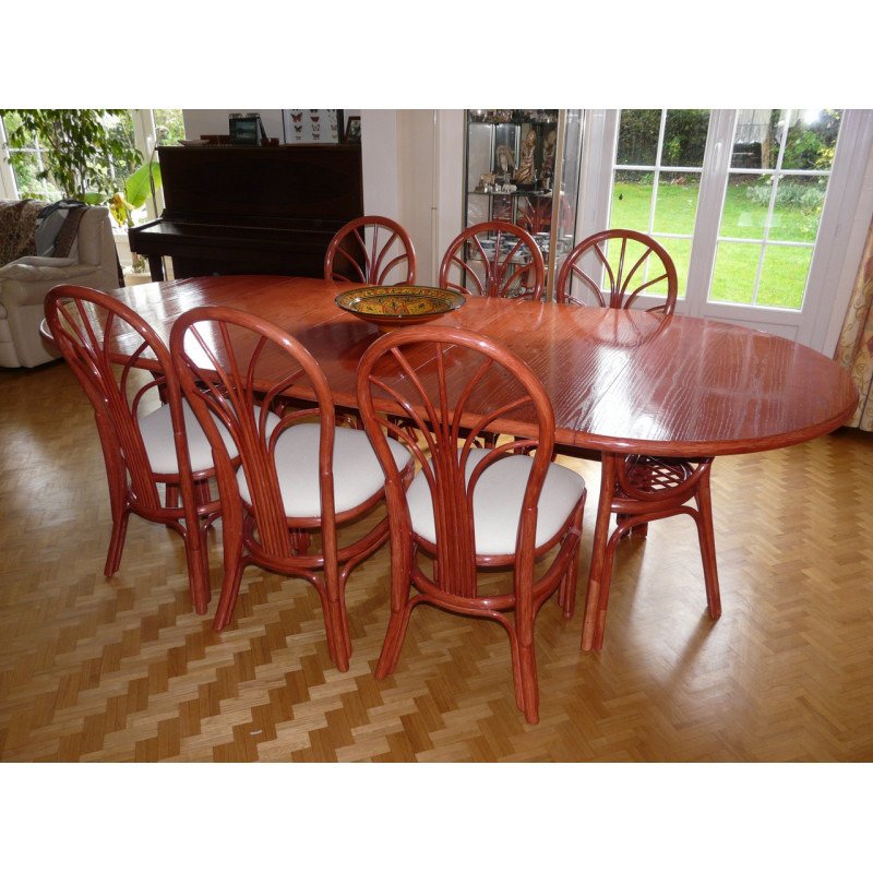 Table Daisy en rotin dessus bois avec ou sans allonges