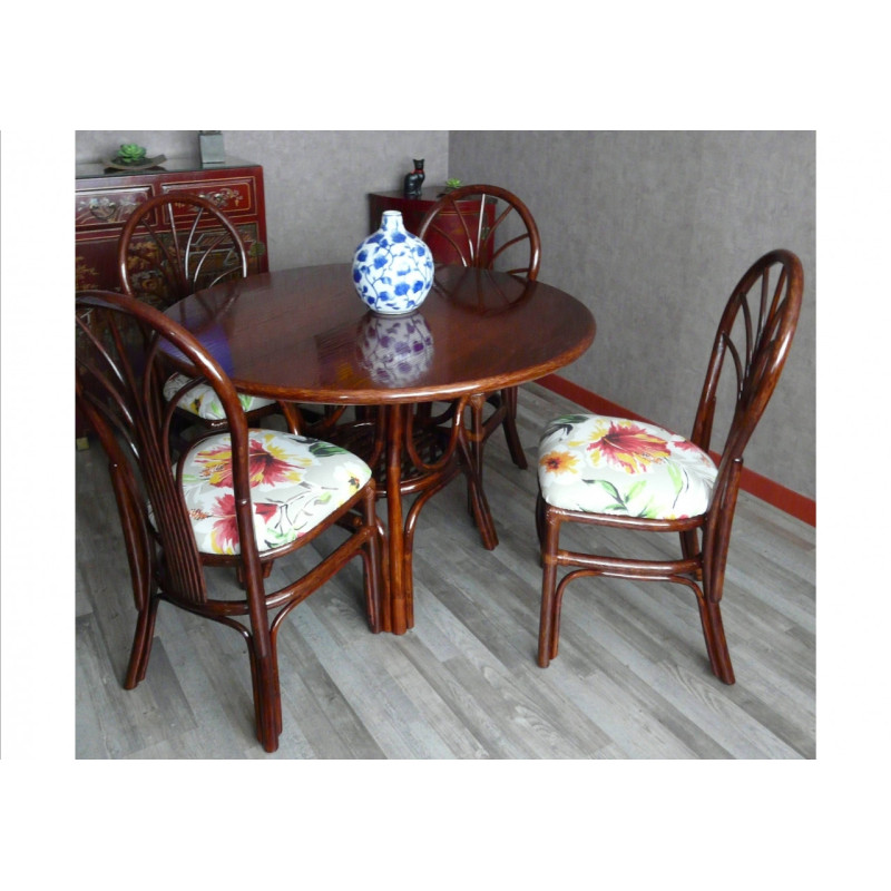 Table Daisy en rotin dessus bois avec ou sans allonges