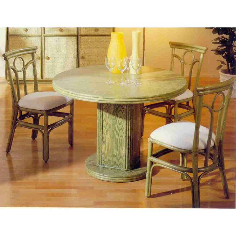 Table en rotin Lanoux ronde avec ou sans allonges