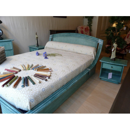 Lit en rotin Quiberon en teinte vert essuyé - Rotin Création