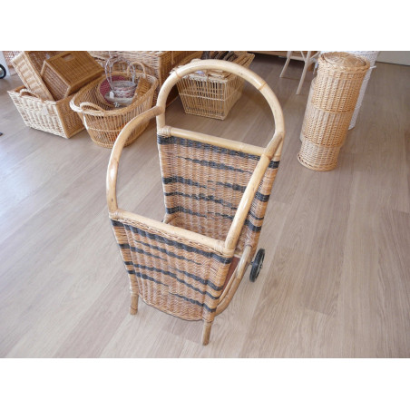 Chariot à bois à roulettes en rotin - osier - Rotin Création