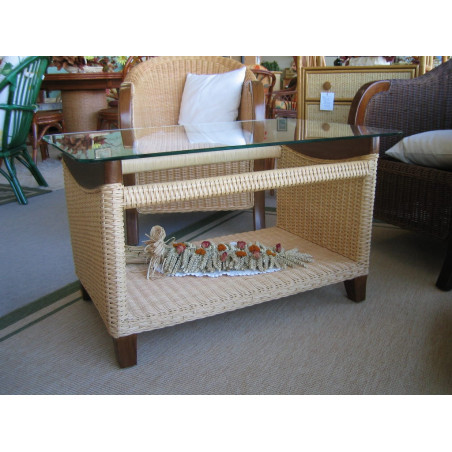 Table de salon en moelle de rotin tissée - Rotin Création